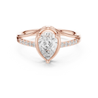 14K White Gold Pear-Cut Bezel-Halo Pavé Diamond Engagement Ring