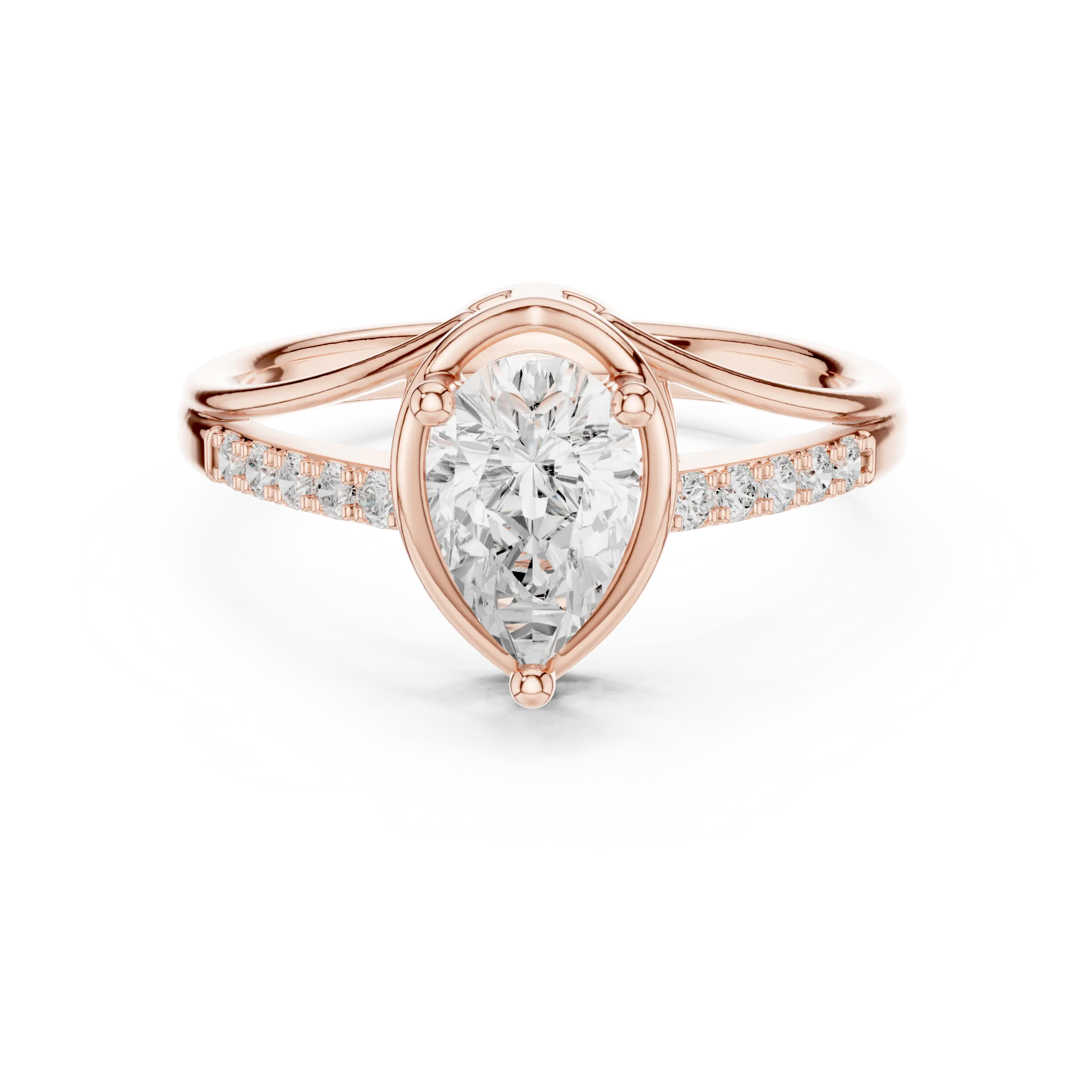 14K White Gold Pear-Cut Bezel-Halo Pavé Diamond Engagement Ring