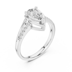 14K White Gold Pear-Cut Bezel-Halo Pavé Diamond Engagement Ring