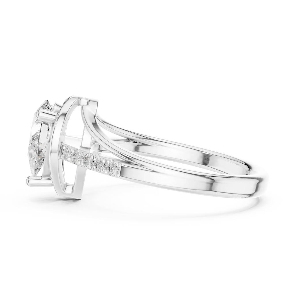 14K White Gold Pear-Cut Bezel-Halo Pavé Diamond Engagement Ring