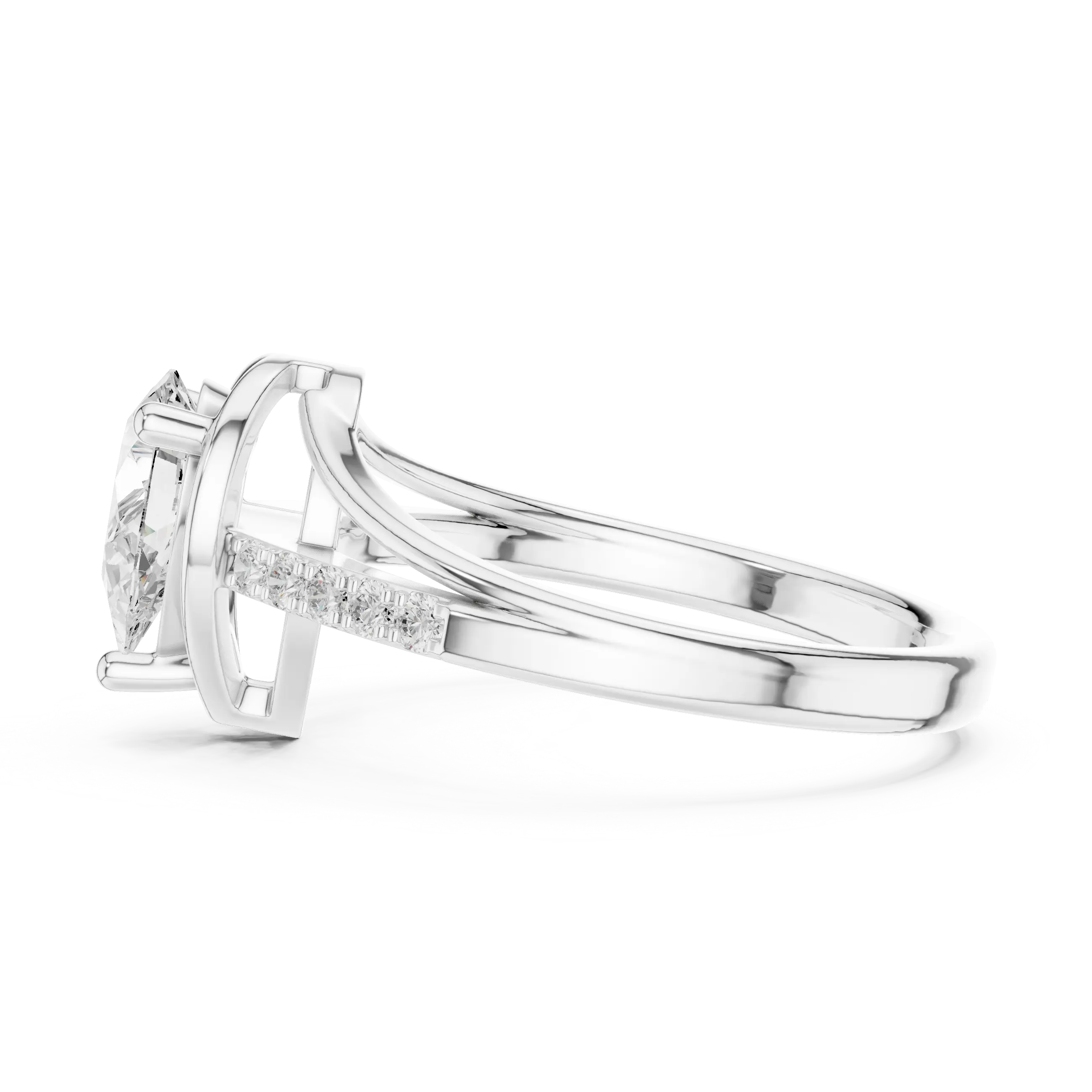 14K White Gold Pear-Cut Bezel-Halo Pavé Diamond Engagement Ring