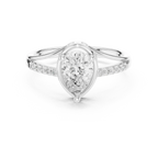 14K White Gold Pear-Cut Bezel-Halo Pavé Diamond Engagement Ring