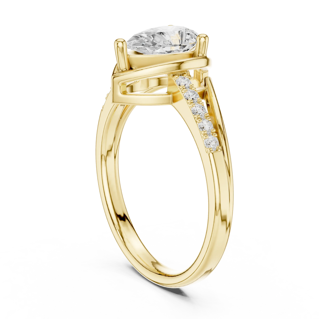 14K White Gold Pear-Cut Bezel-Halo Pavé Diamond Engagement Ring