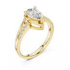 14K White Gold Pear-Cut Bezel-Halo Pavé Diamond Engagement Ring