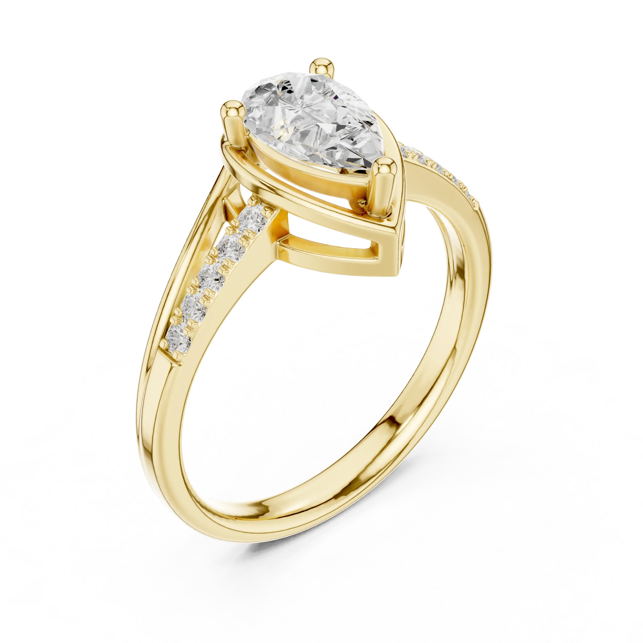 14K White Gold Pear-Cut Bezel-Halo Pavé Diamond Engagement Ring