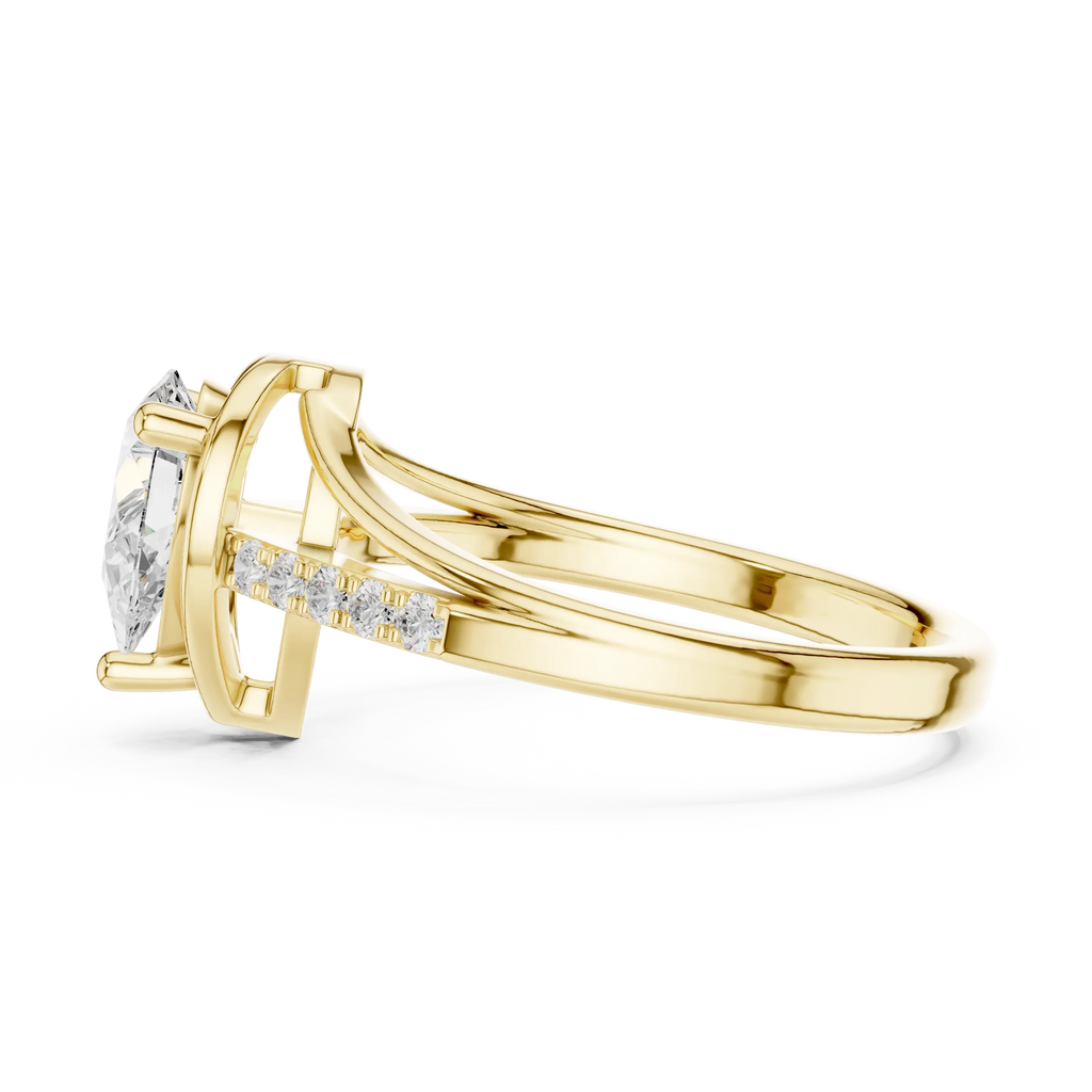 14K White Gold Pear-Cut Bezel-Halo Pavé Diamond Engagement Ring