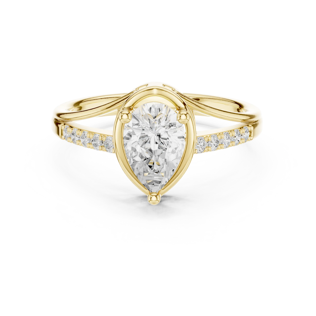 14K White Gold Pear-Cut Bezel-Halo Pavé Diamond Engagement Ring