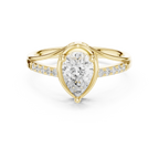14K White Gold Pear-Cut Bezel-Halo Pavé Diamond Engagement Ring