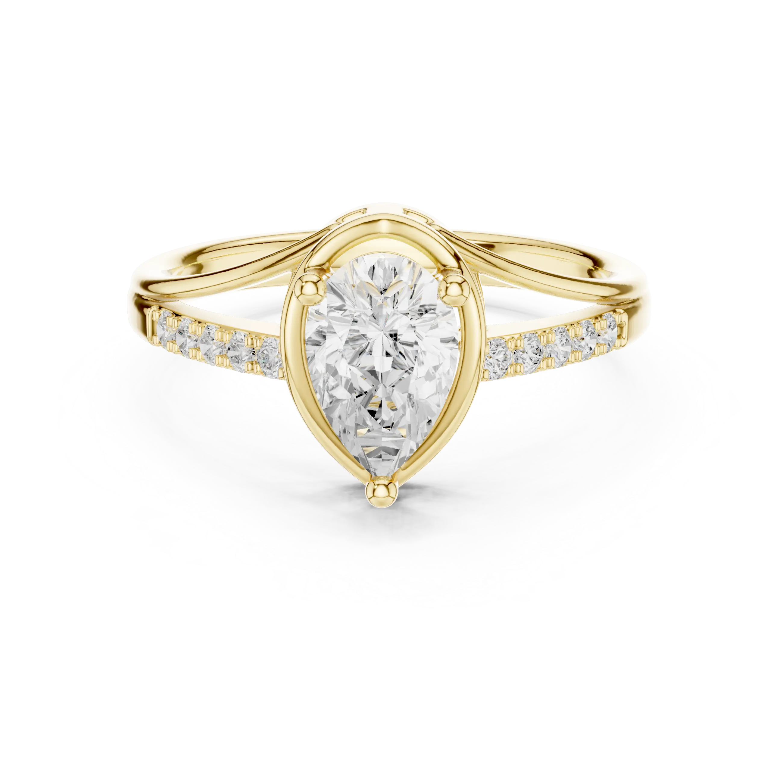 14K White Gold Pear-Cut Bezel-Halo Pavé Diamond Engagement Ring