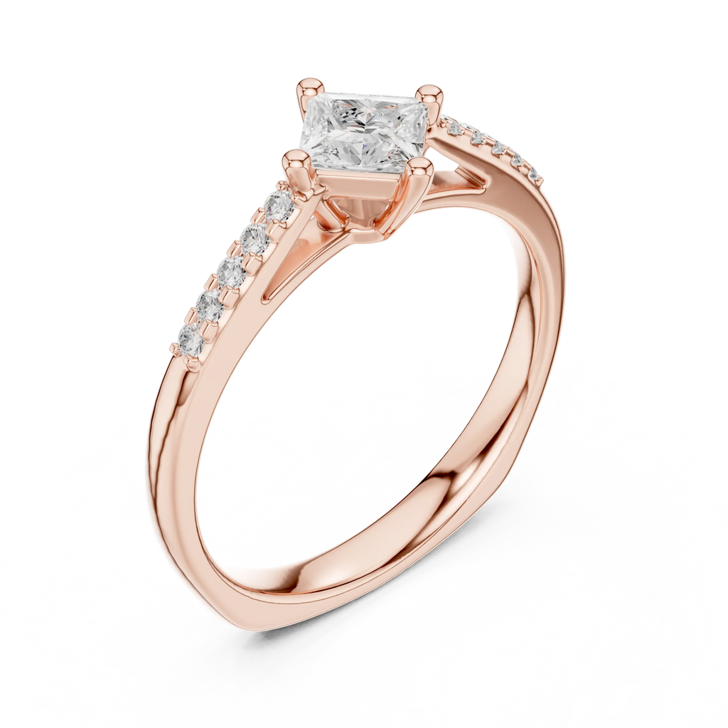 18K Yellow Gold Kite-Set Princess-Cut Pavé Diamond Engagement Ring