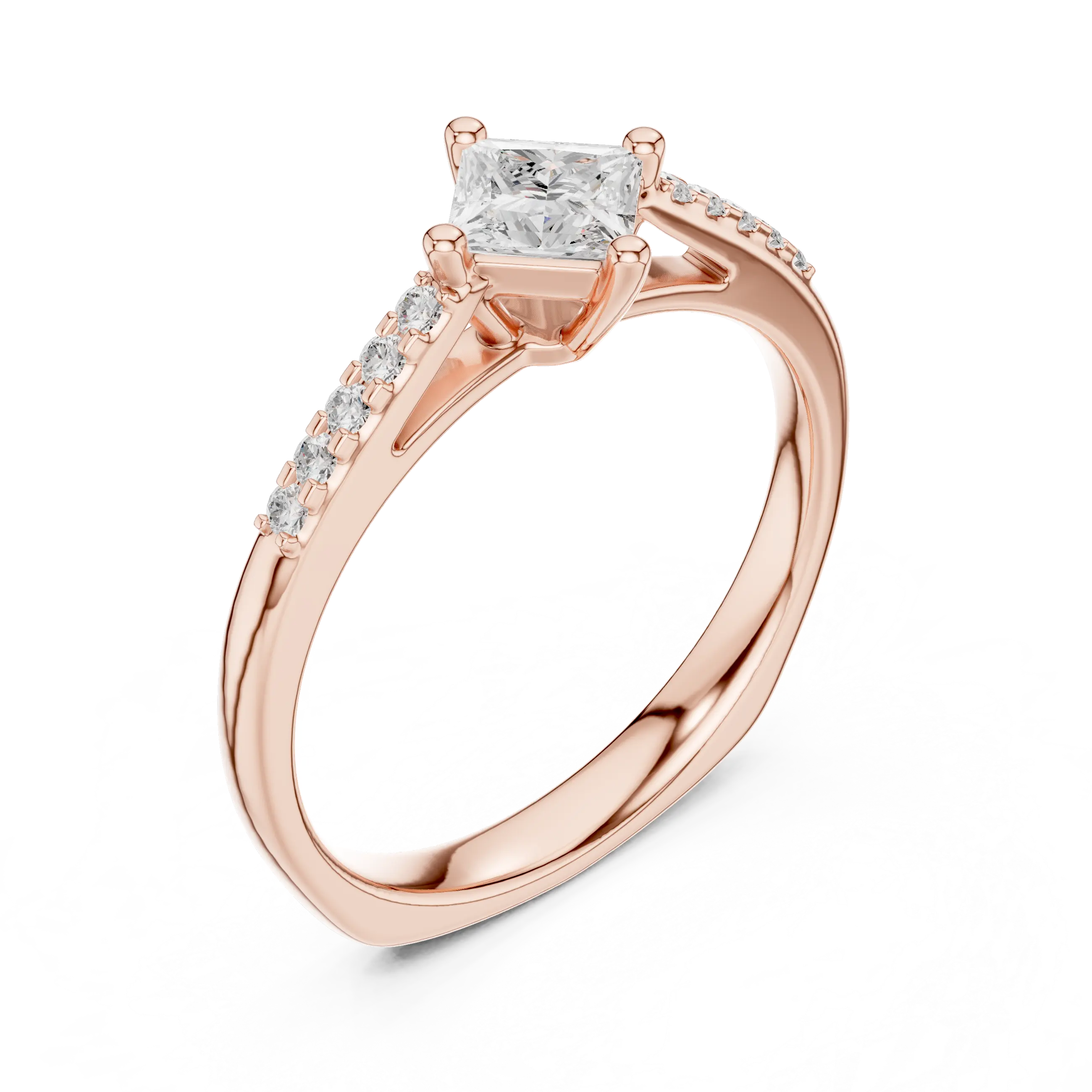 18K Yellow Gold Kite-Set Princess-Cut Pavé Diamond Engagement Ring