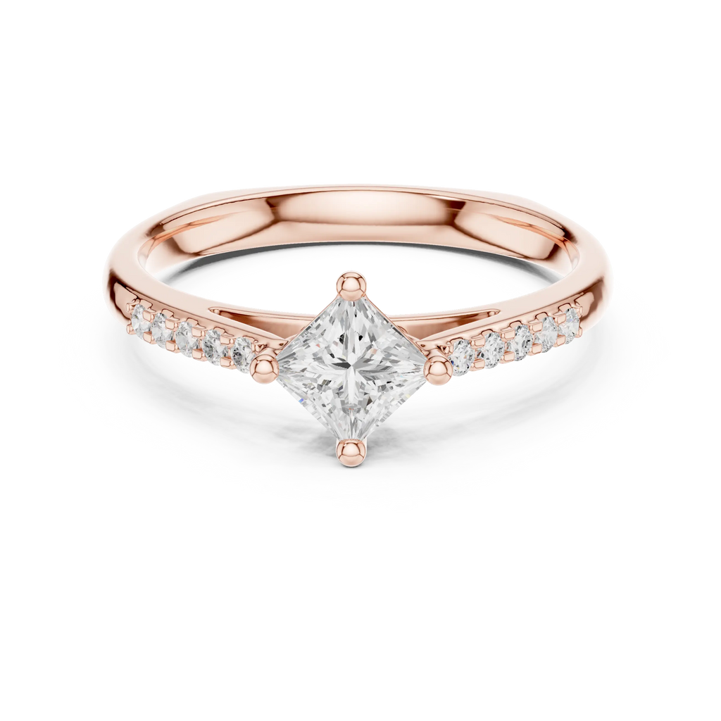 18K Yellow Gold Kite-Set Princess-Cut Pavé Diamond Engagement Ring