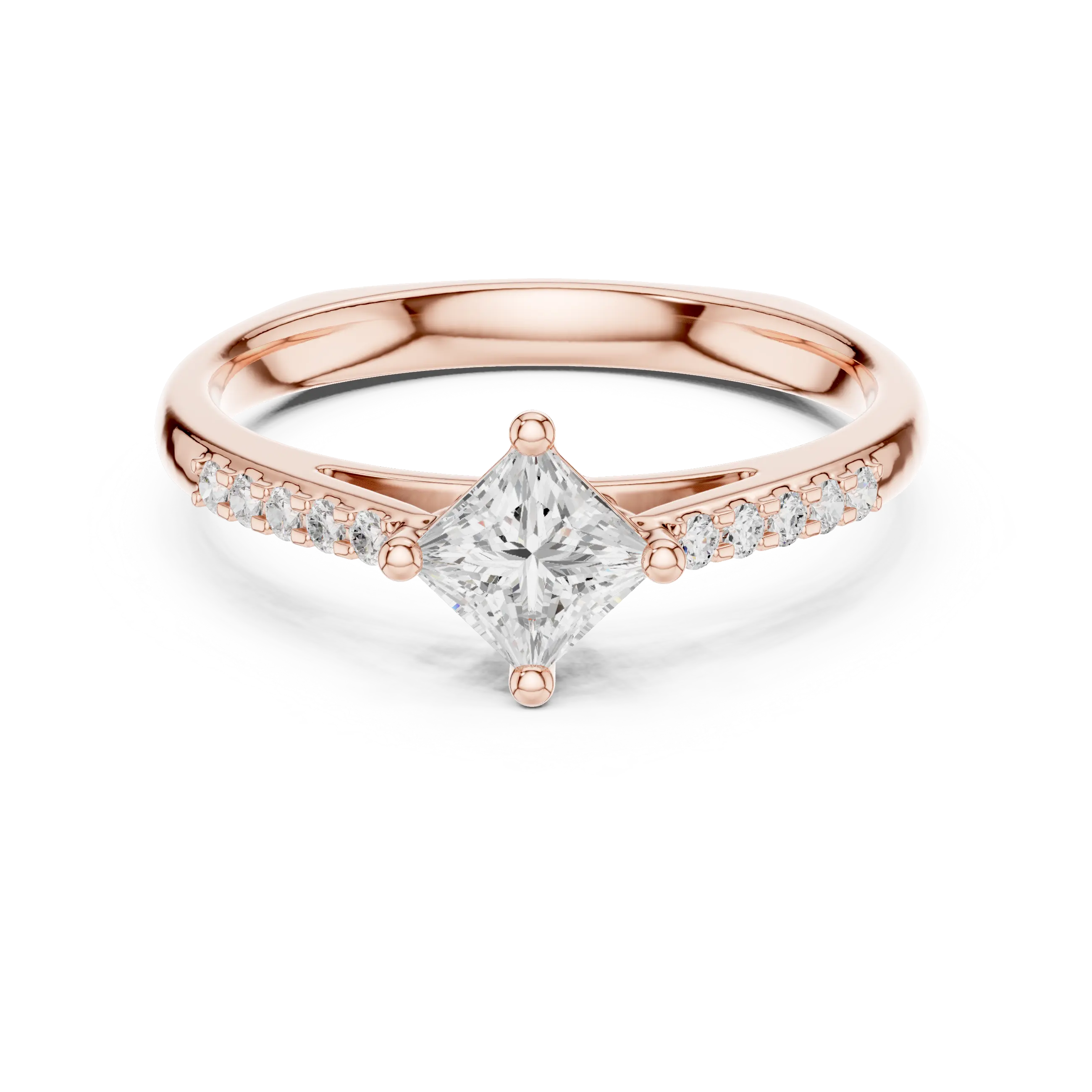 18K Yellow Gold Kite-Set Princess-Cut Pavé Diamond Engagement Ring