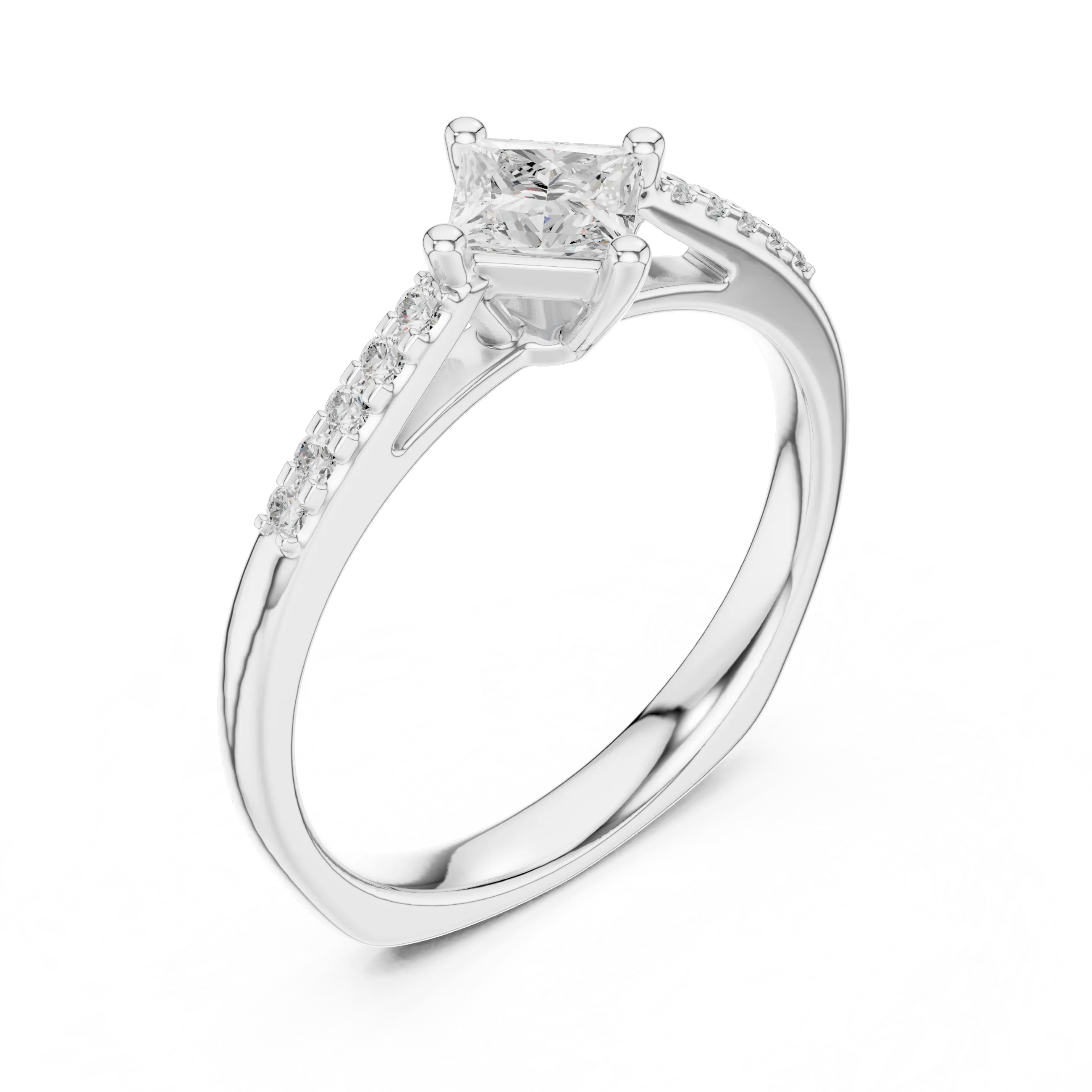 18K Yellow Gold Kite-Set Princess-Cut Pavé Diamond Engagement Ring