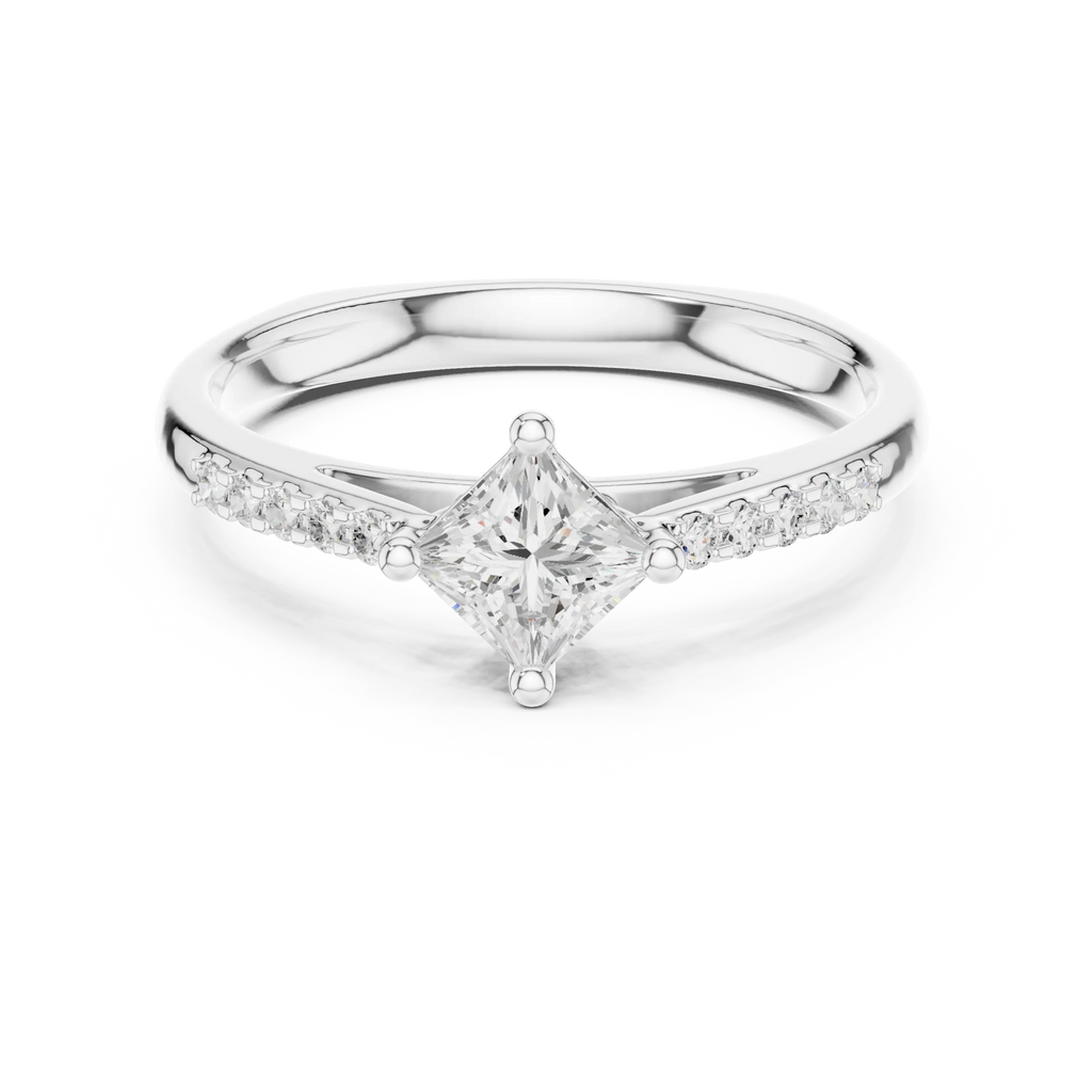 18K Yellow Gold Kite-Set Princess-Cut Pavé Diamond Engagement Ring