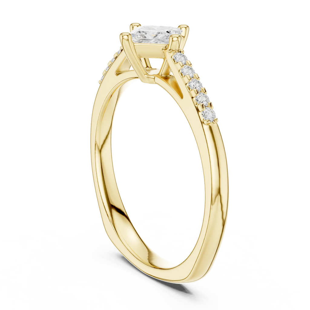 18K Yellow Gold Kite-Set Princess-Cut Pavé Diamond Engagement Ring