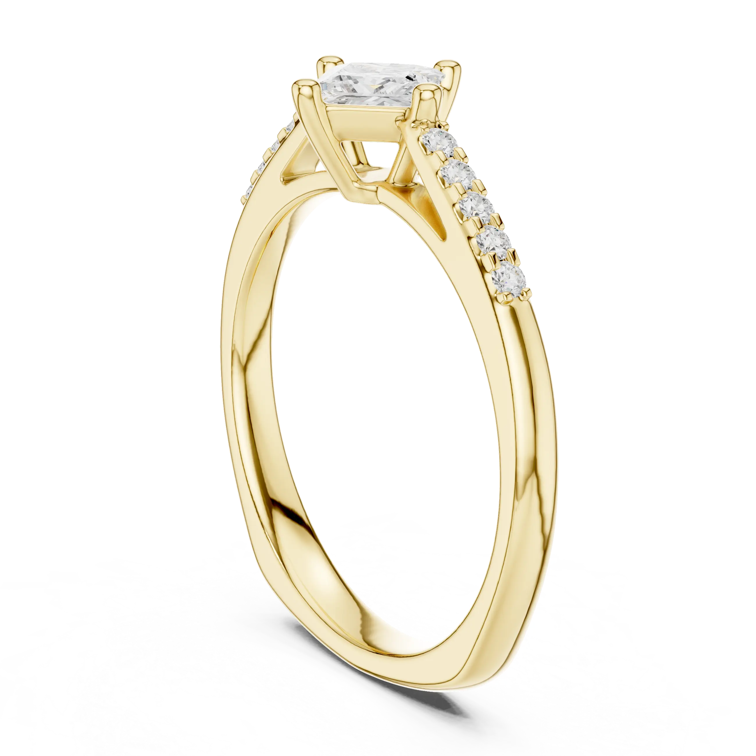 18K Yellow Gold Kite-Set Princess-Cut Pavé Diamond Engagement Ring