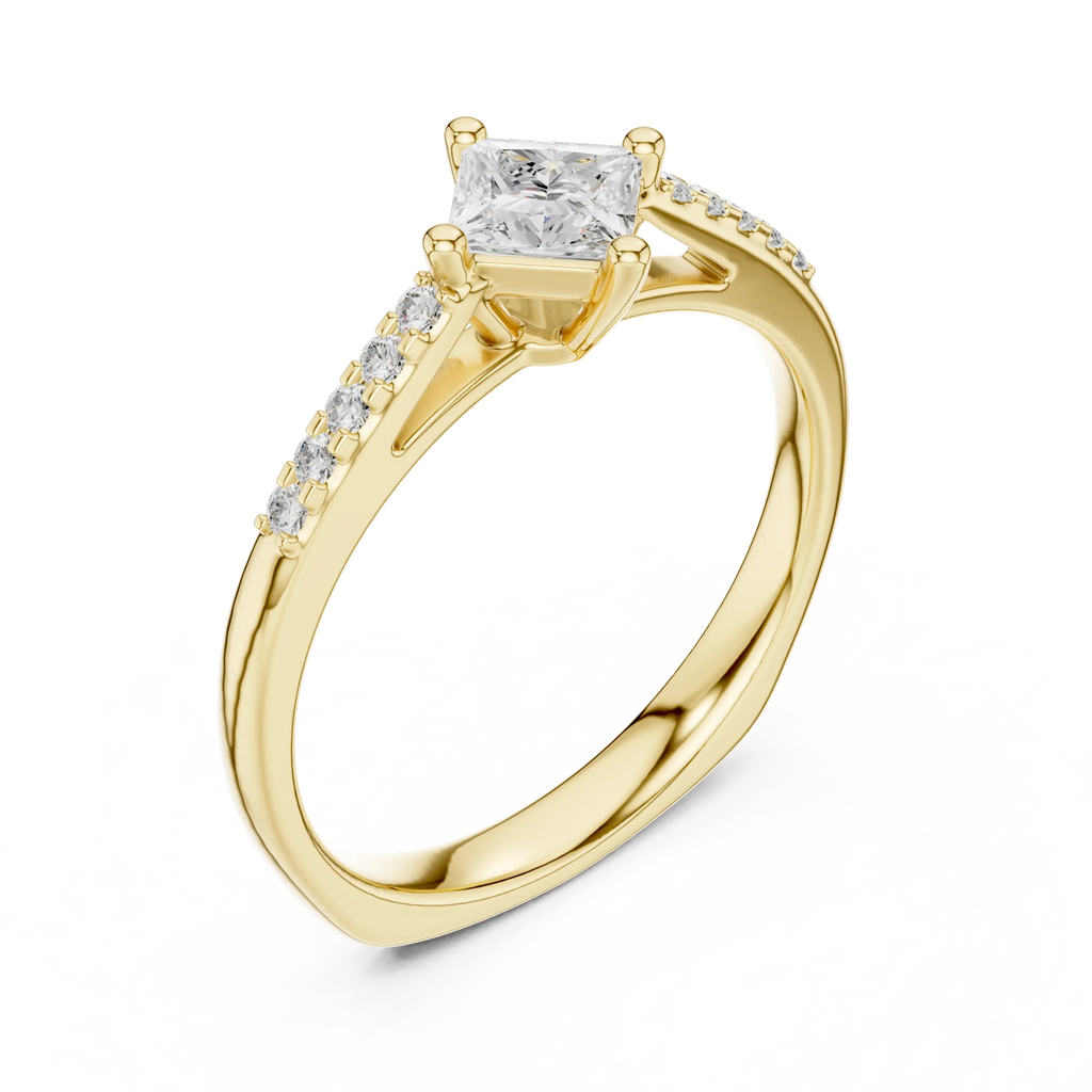 18K Yellow Gold Kite-Set Princess-Cut Pavé Diamond Engagement Ring
