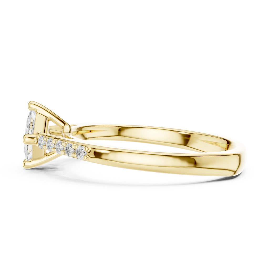 18K Yellow Gold Kite-Set Princess-Cut Pavé Diamond Engagement Ring