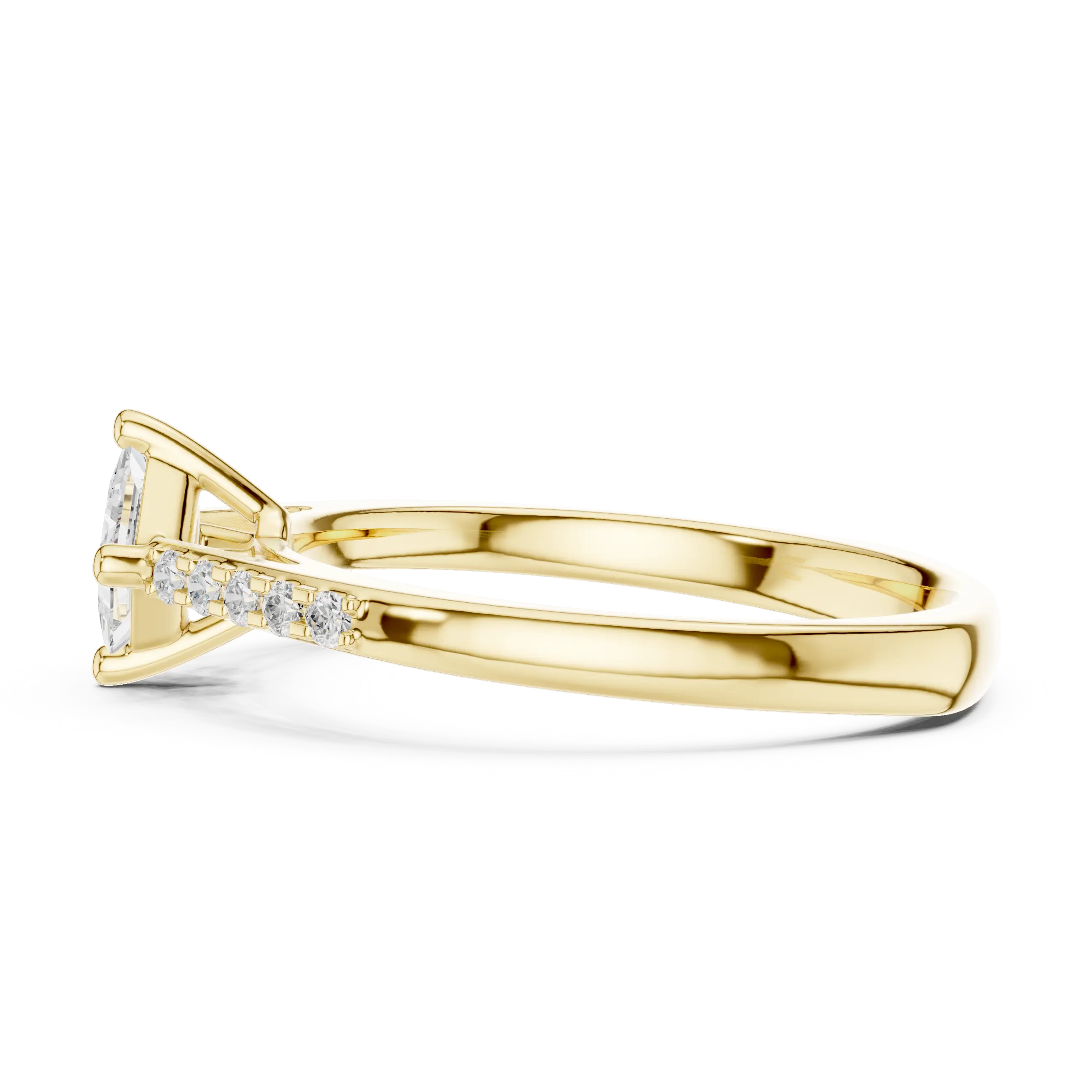 18K Yellow Gold Kite-Set Princess-Cut Pavé Diamond Engagement Ring
