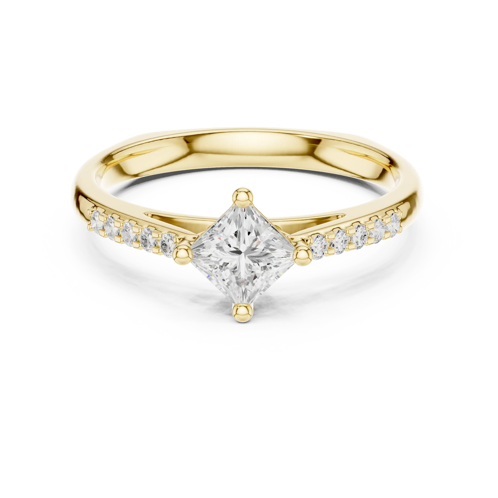 18K Yellow Gold Kite-Set Princess-Cut Pavé Diamond Engagement Ring