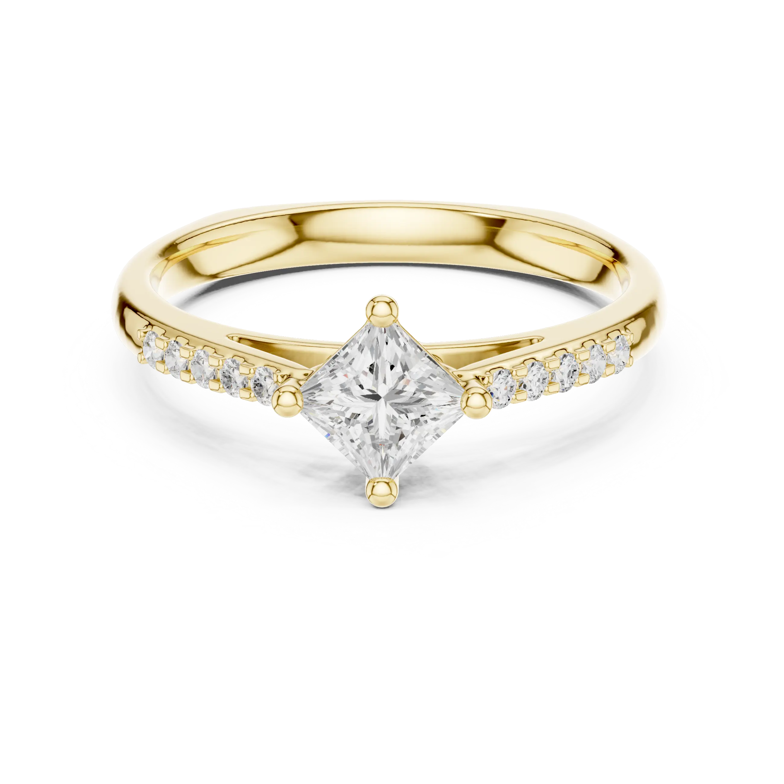 18K Yellow Gold Kite-Set Princess-Cut Pavé Diamond Engagement Ring