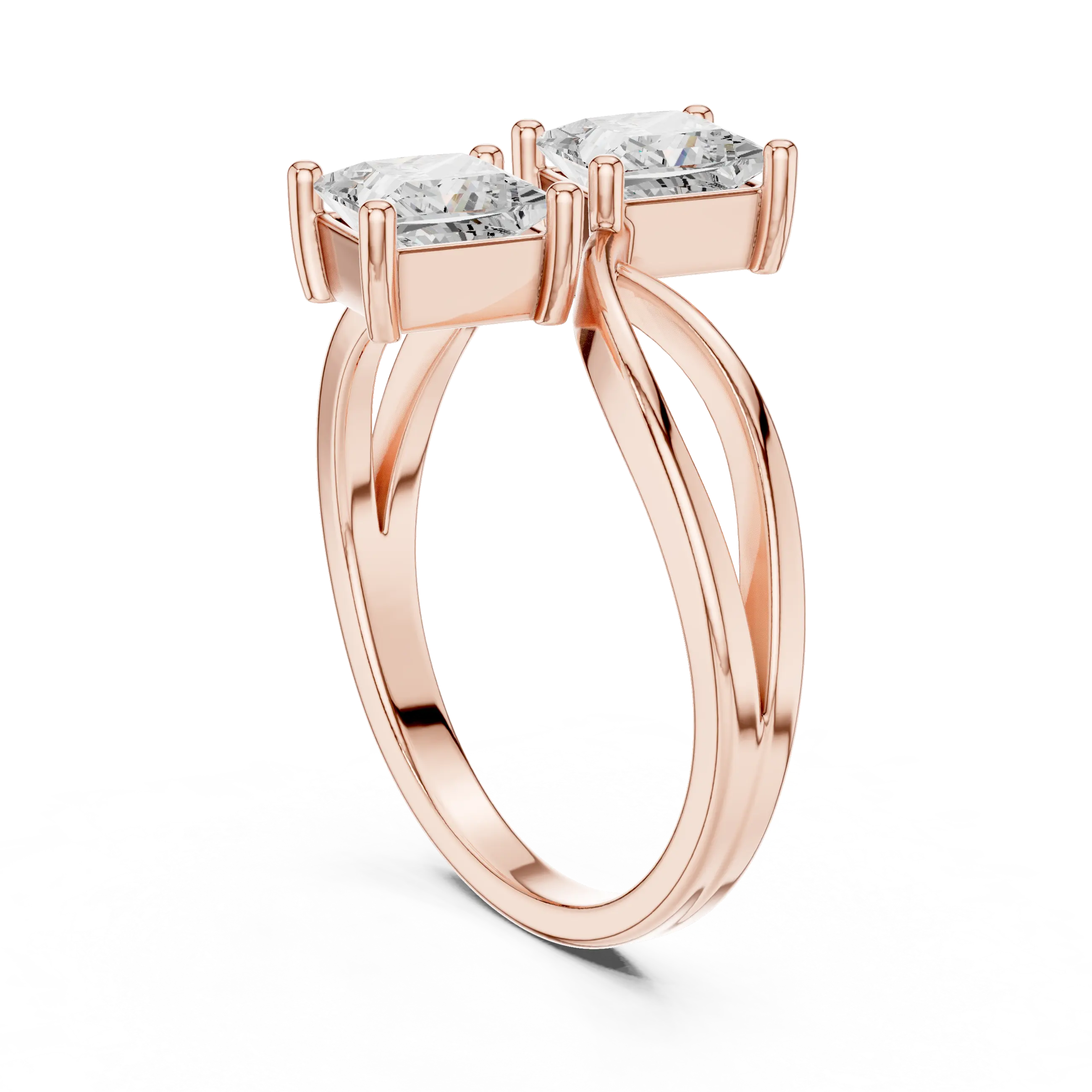 14K White Gold Two-Stone Princess-Cut Bypass Diamond Ring