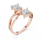 14K White Gold Two-Stone Princess-Cut Bypass Diamond Ring