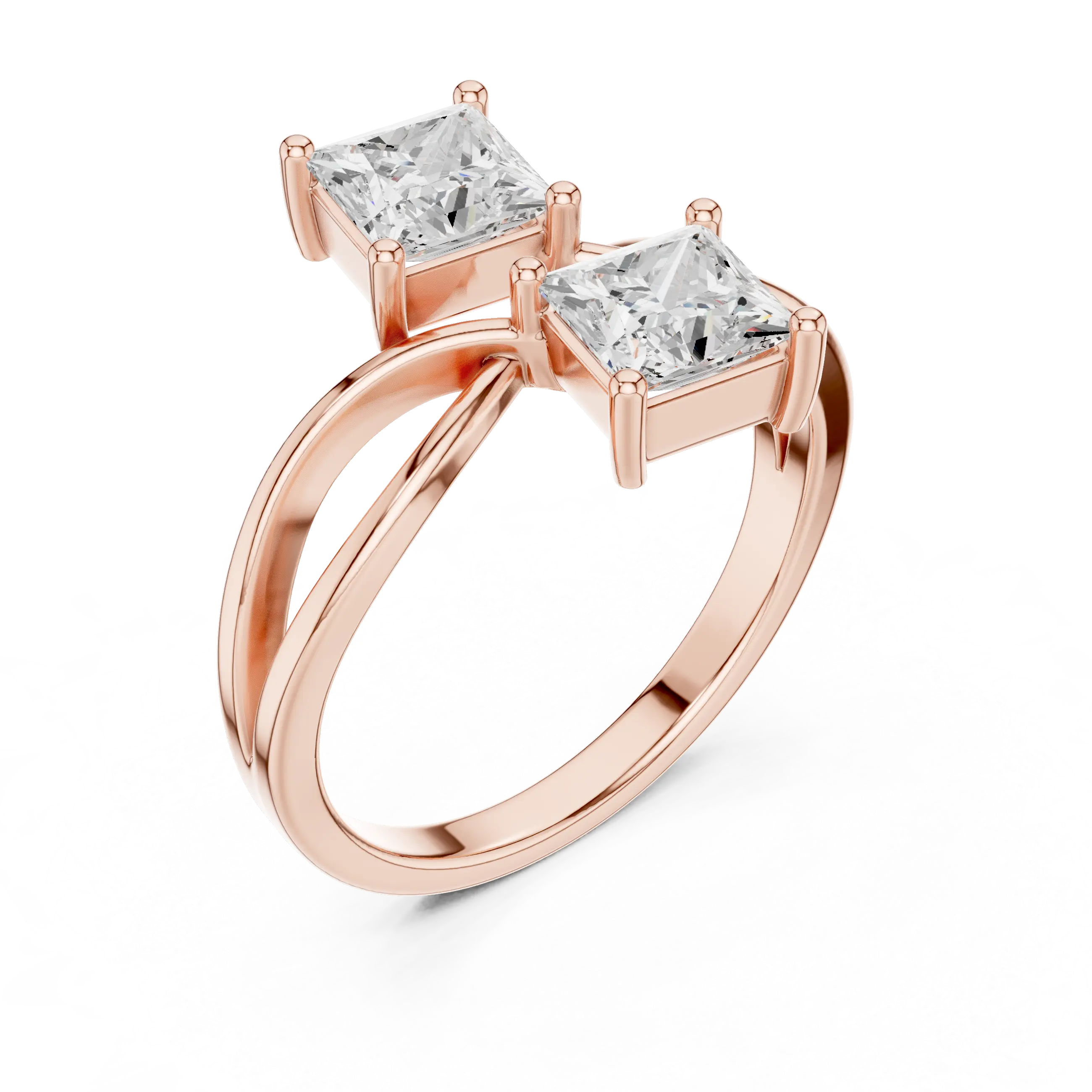 14K White Gold Two-Stone Princess-Cut Bypass Diamond Ring