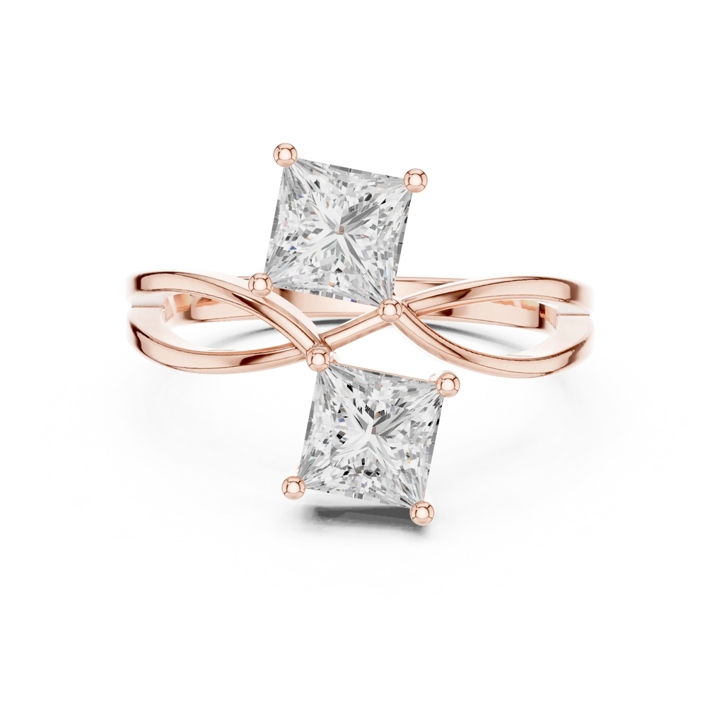 14K White Gold Two-Stone Princess-Cut Bypass Diamond Ring