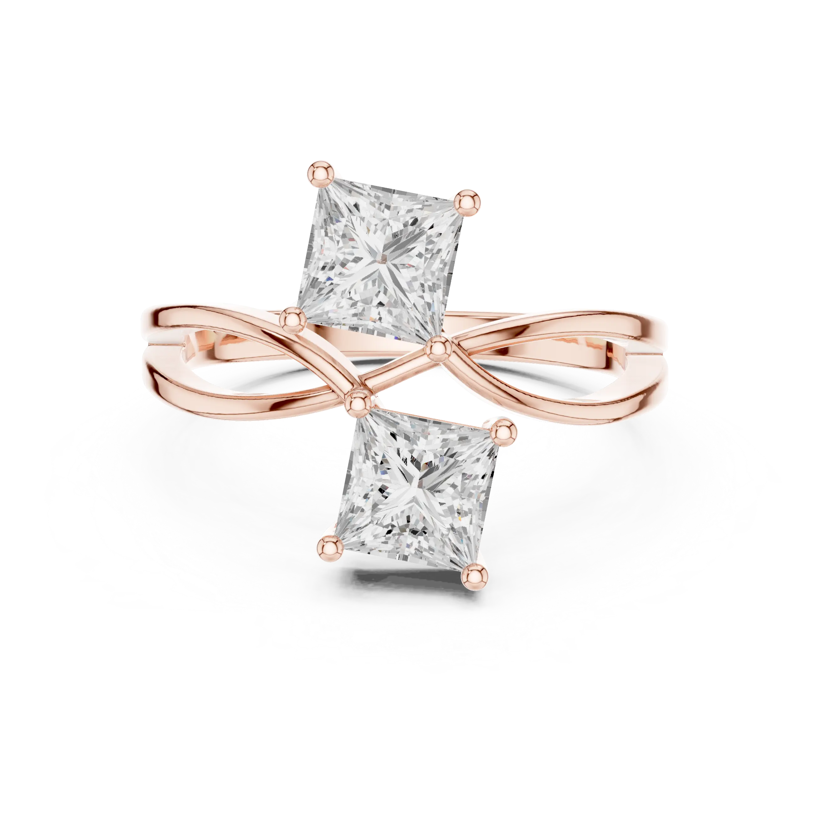 14K White Gold Two-Stone Princess-Cut Bypass Diamond Ring