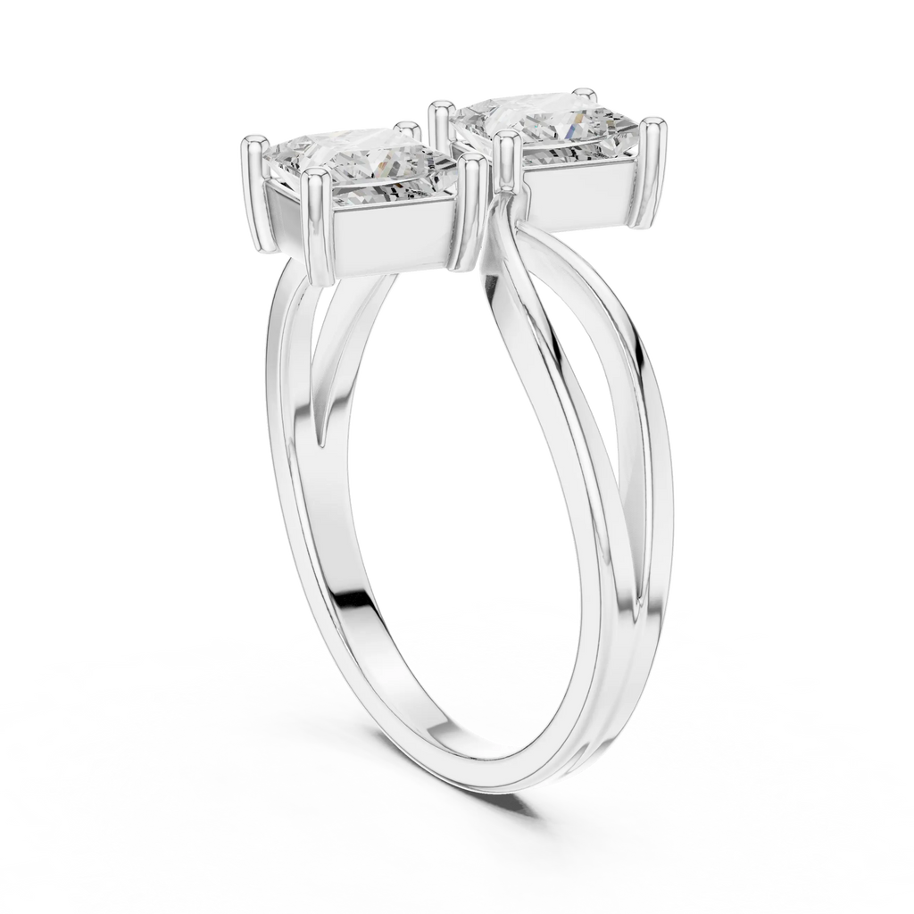 14K White Gold Two-Stone Princess-Cut Bypass Diamond Ring