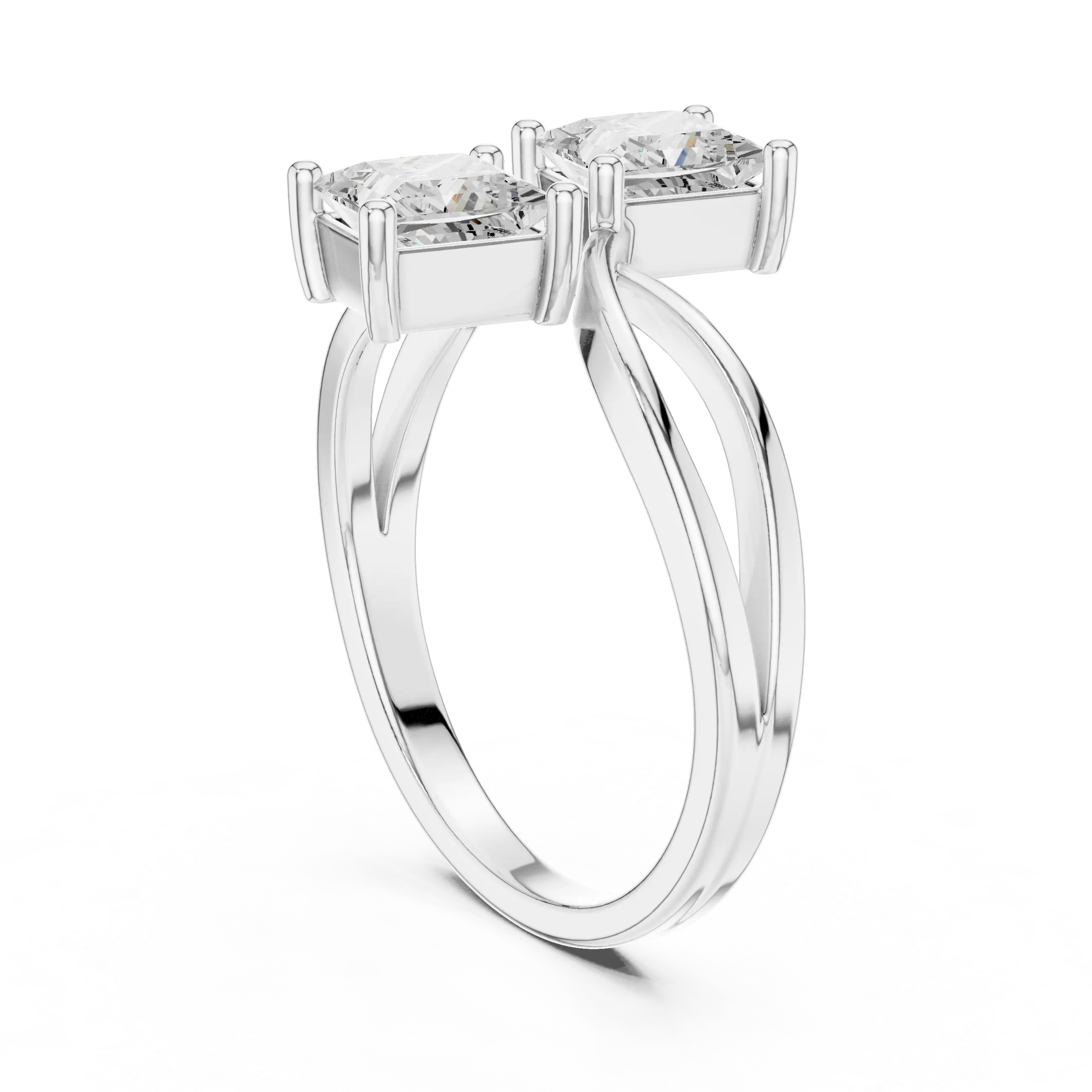 14K White Gold Two-Stone Princess-Cut Bypass Diamond Ring