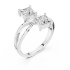 14K White Gold Two-Stone Princess-Cut Bypass Diamond Ring
