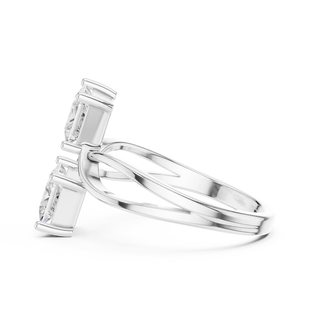 14K White Gold Two-Stone Princess-Cut Bypass Diamond Ring