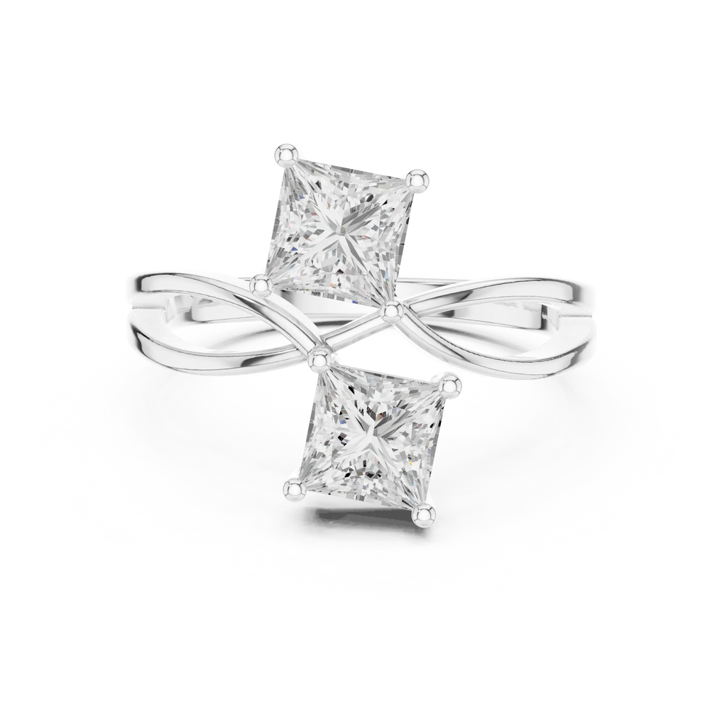 14K White Gold Two-Stone Princess-Cut Bypass Diamond Ring