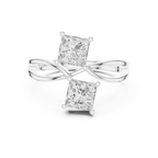 14K White Gold Two-Stone Princess-Cut Bypass Diamond Ring