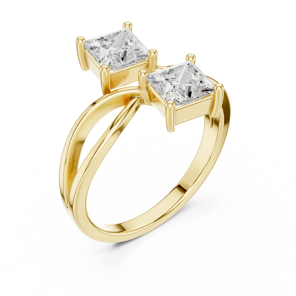 14K White Gold Two-Stone Princess-Cut Bypass Diamond Ring