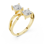 14K White Gold Two-Stone Princess-Cut Bypass Diamond Ring