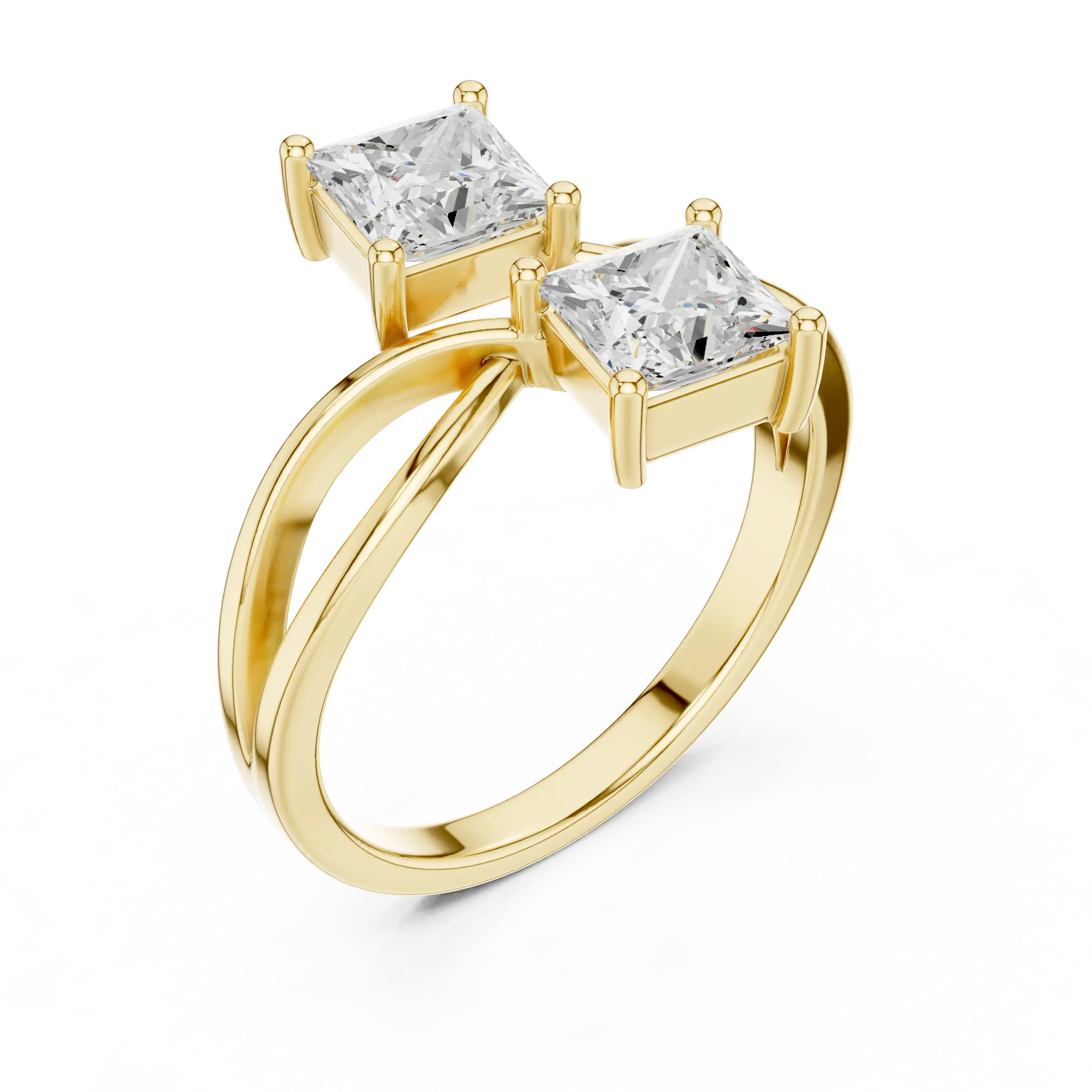 14K White Gold Two-Stone Princess-Cut Bypass Diamond Ring