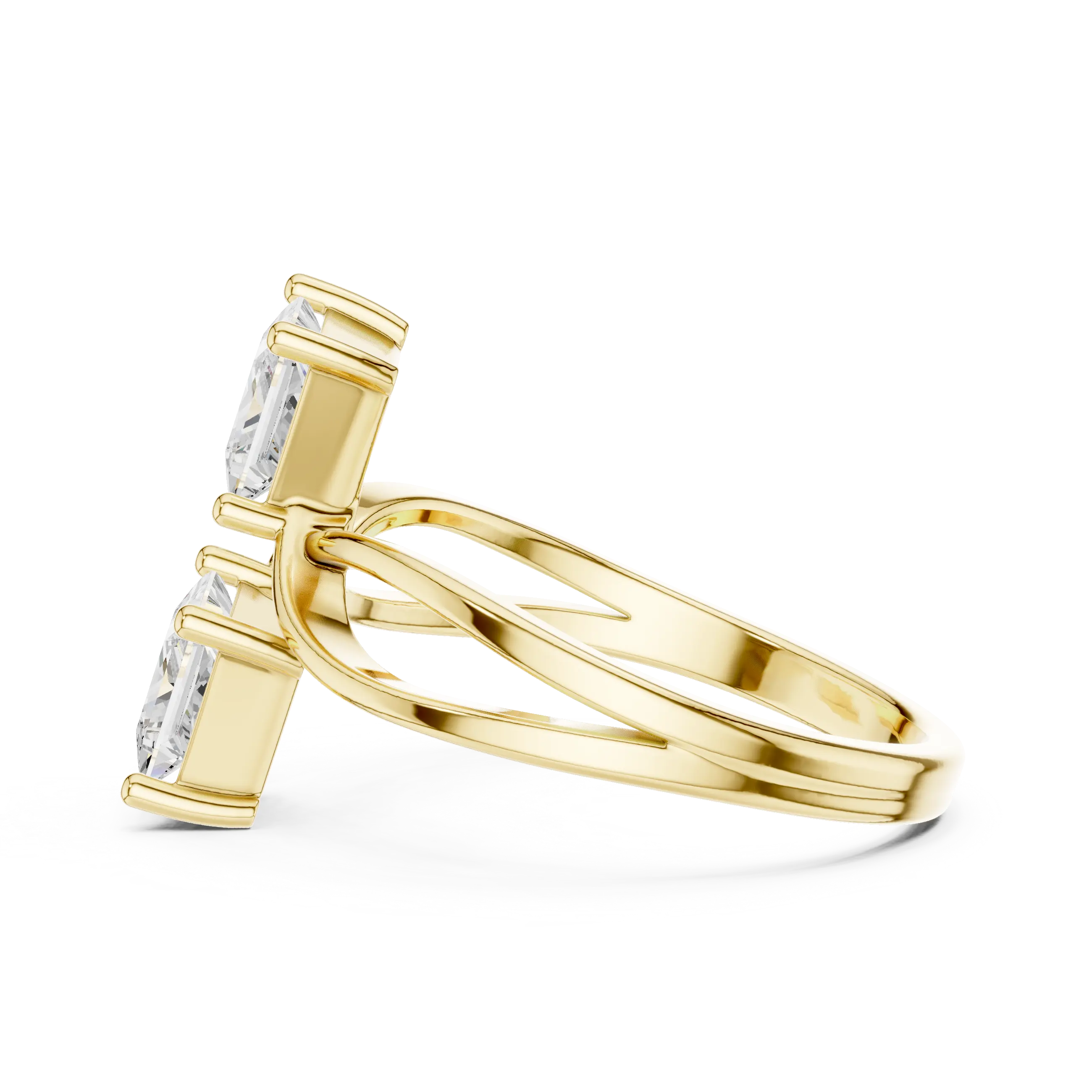14K White Gold Two-Stone Princess-Cut Bypass Diamond Ring