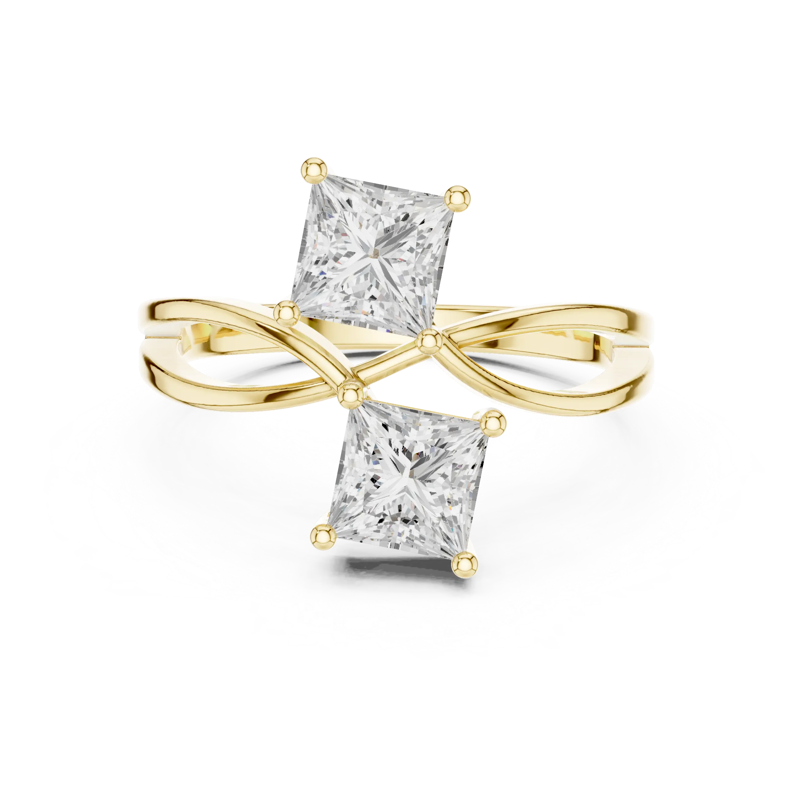 14K White Gold Two-Stone Princess-Cut Bypass Diamond Ring