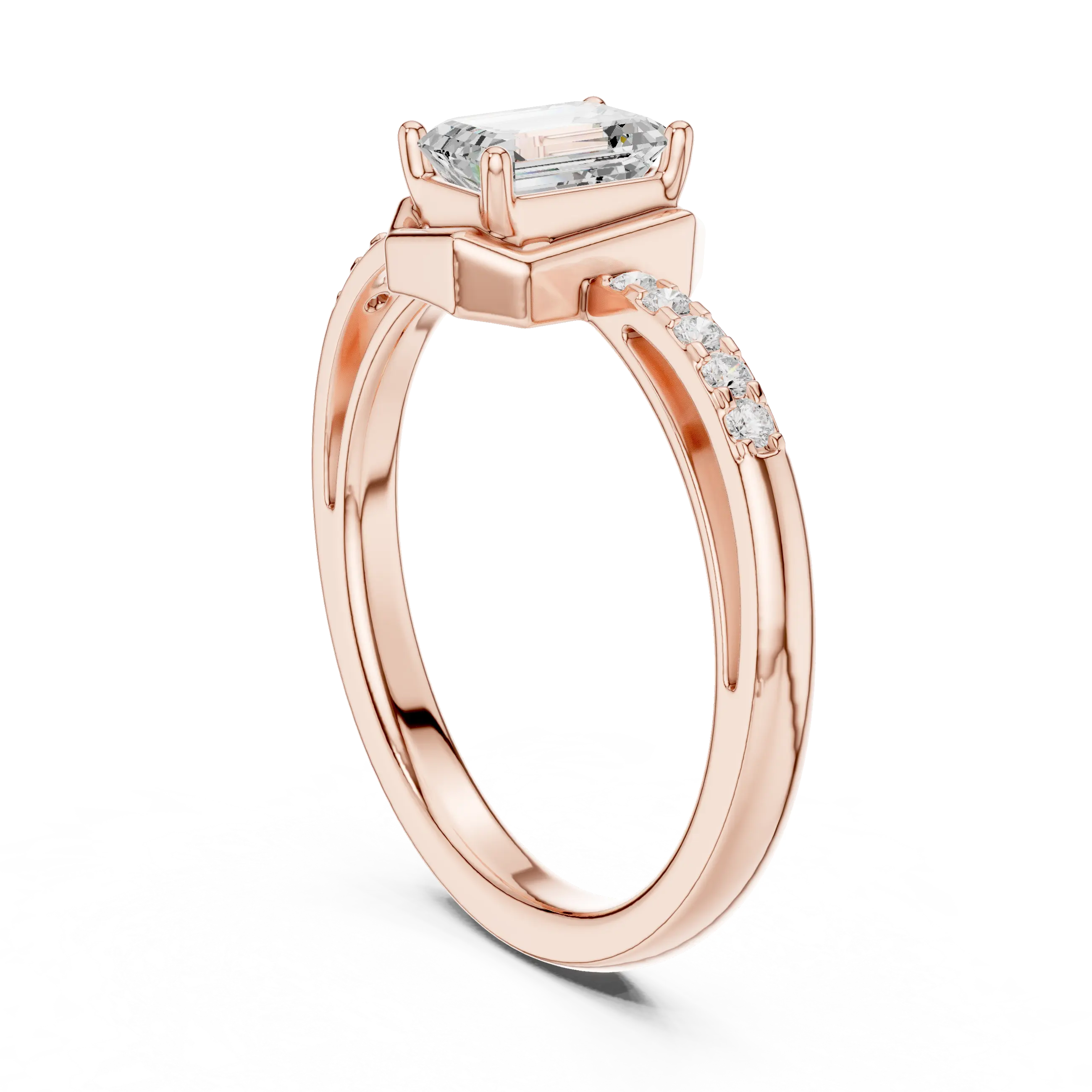10K White Gold Emerald-Cut Diamond Floating Gallery Engagement Ring