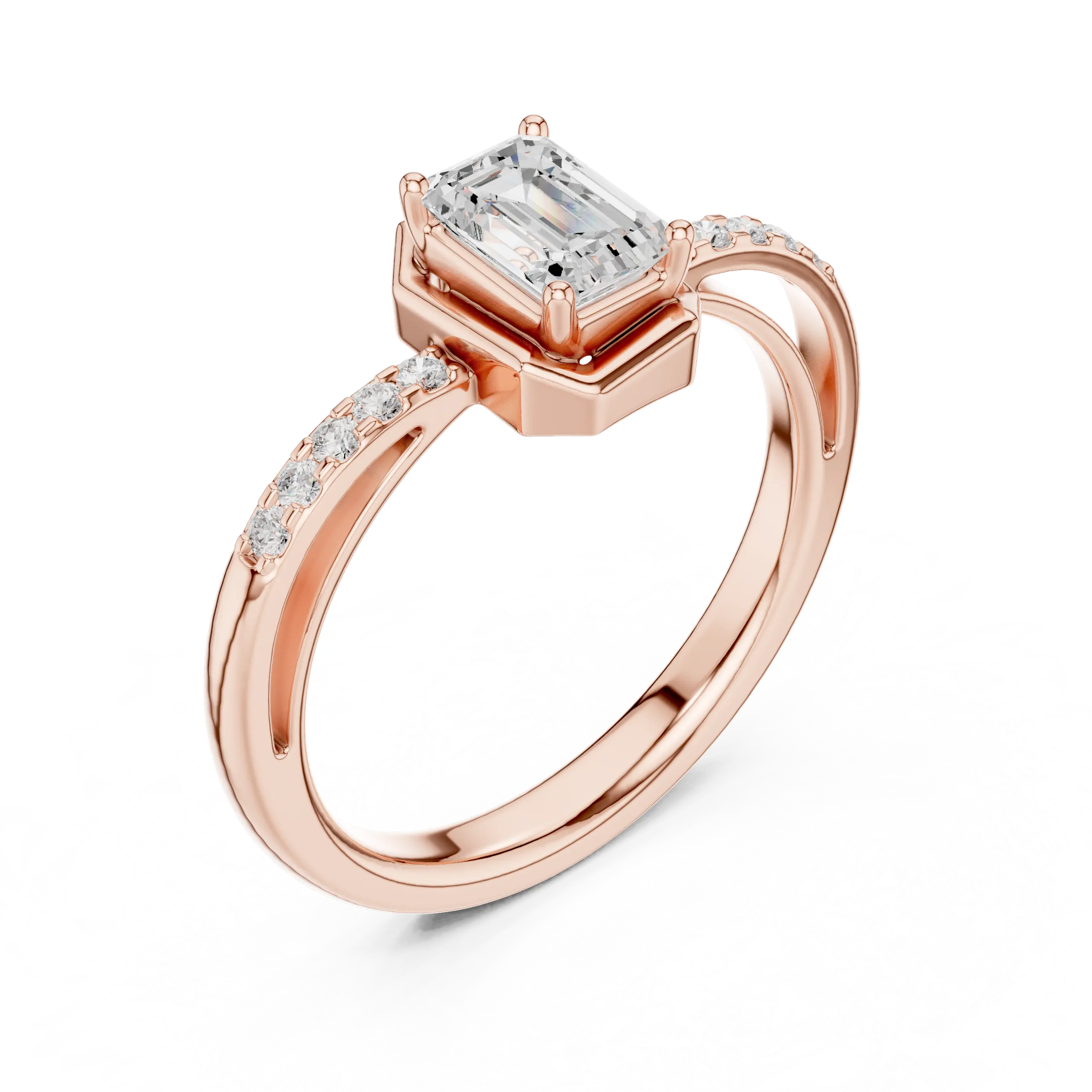 10K White Gold Emerald-Cut Diamond Floating Gallery Engagement Ring