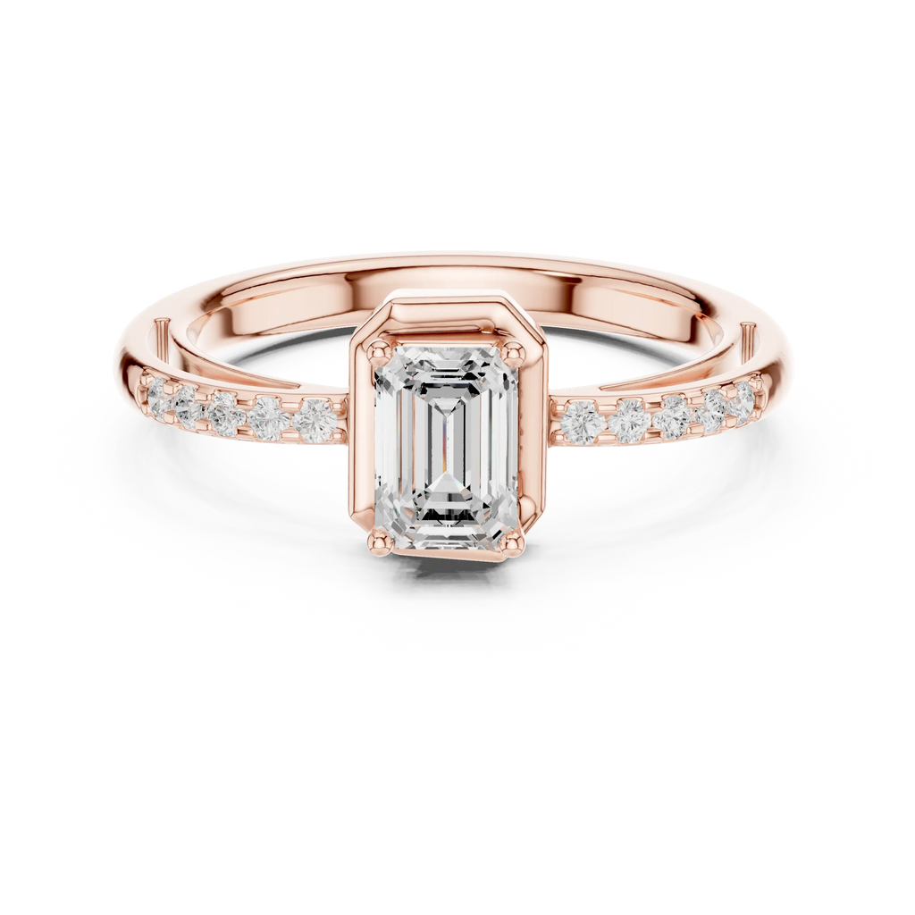 10K White Gold Emerald-Cut Diamond Floating Gallery Engagement Ring