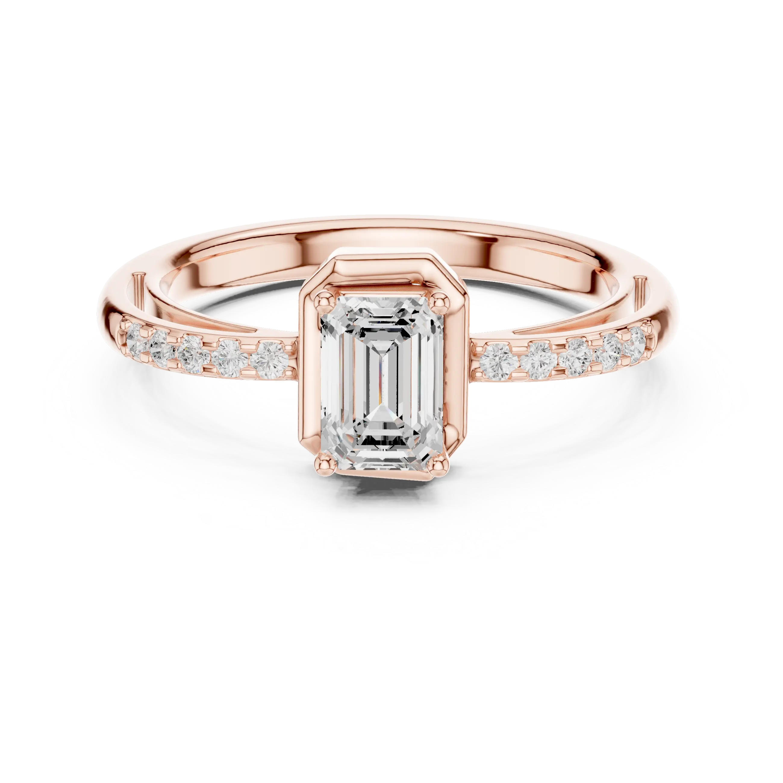10K White Gold Emerald-Cut Diamond Floating Gallery Engagement Ring