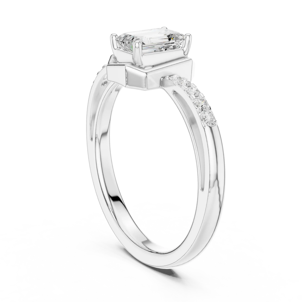 10K White Gold Emerald-Cut Diamond Floating Gallery Engagement Ring