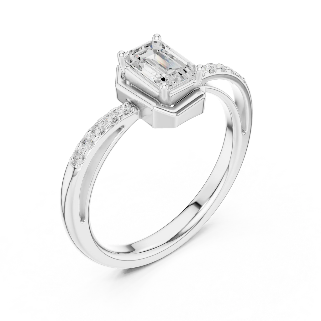 10K White Gold Emerald-Cut Diamond Floating Gallery Engagement Ring