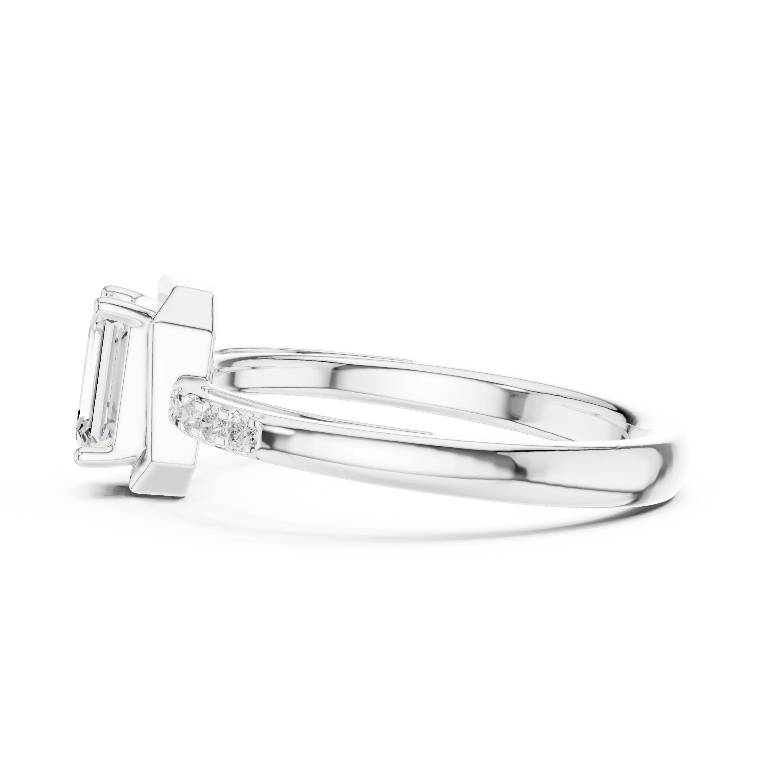 10K White Gold Emerald-Cut Diamond Floating Gallery Engagement Ring