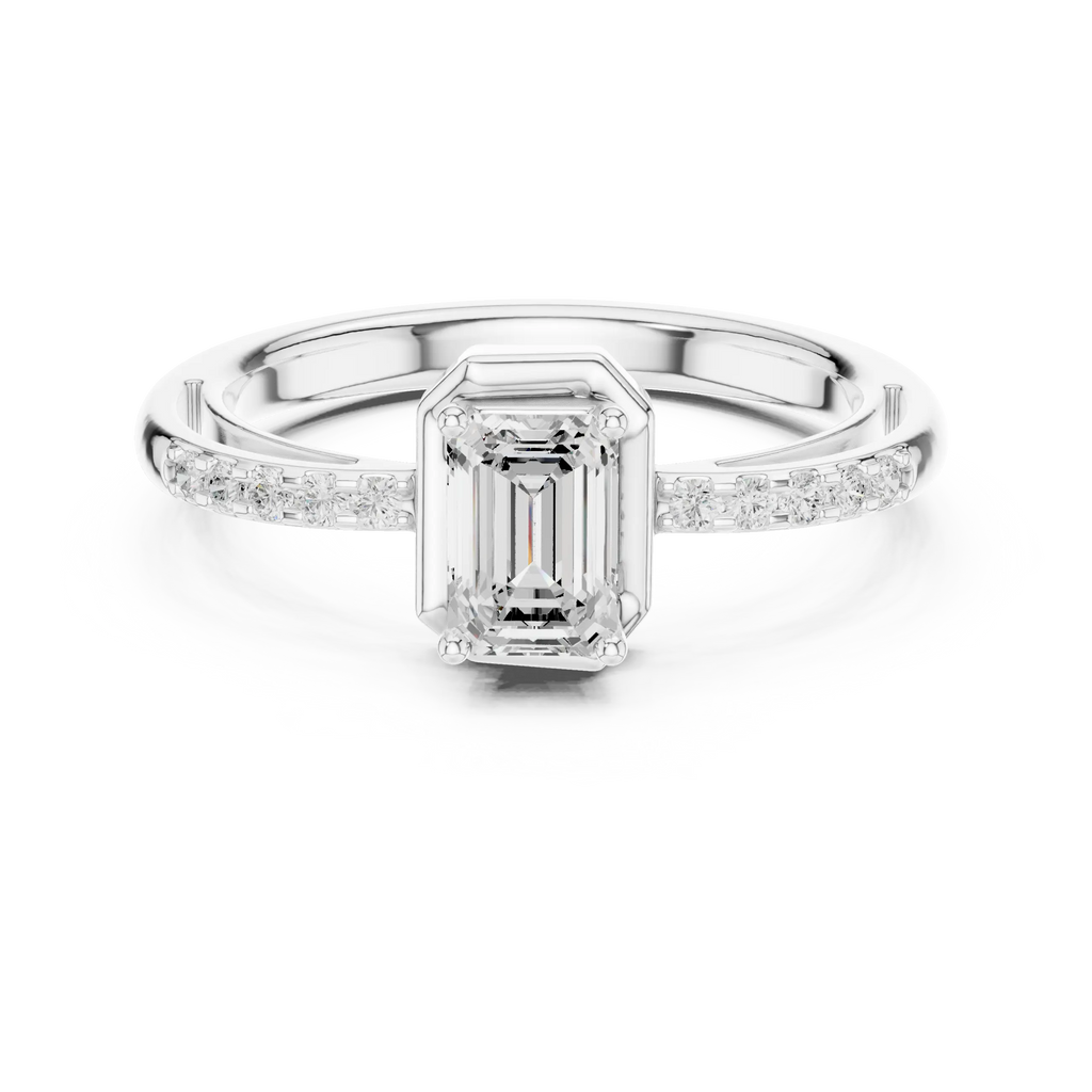 10K White Gold Emerald-Cut Diamond Floating Gallery Engagement Ring